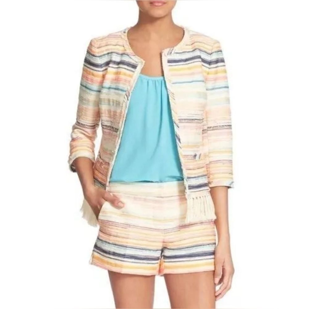 Trina Turk Dani Sandscape Fringe Jacket - Size 10